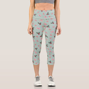 Mickey & Minnie   Christmas Holly Pattern Capri Leggings