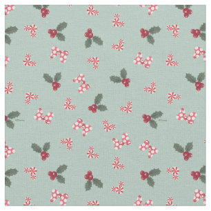Mickey & Minnie   Christmas Holly Pattern Fabric