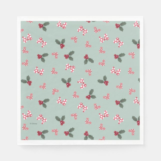 Mickey & Minnie | Christmas Holly Pattern Napkin (Front)