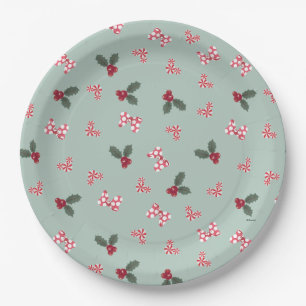 Mickey & Minnie   Christmas Holly Pattern Paper Plate