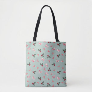Mickey & Minnie   Christmas Holly Pattern Tote Bag