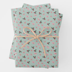 Mickey & Minnie   Christmas Holly Pattern Wrapping Paper Sheet