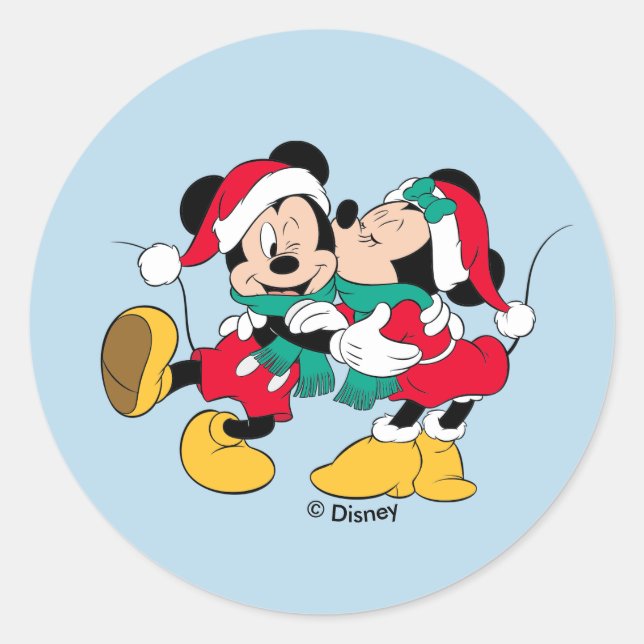Mickey & Minnie | Christmas Kisses Classic Round Sticker (Front)