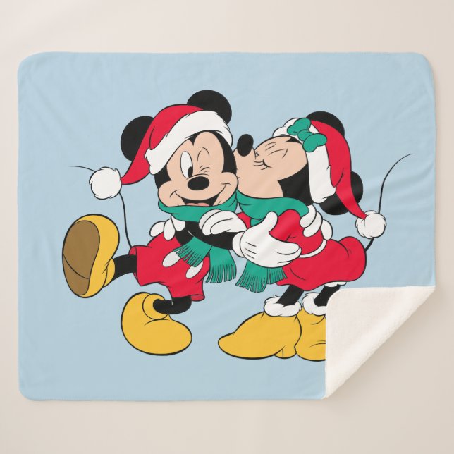 Mickey & Minnie | Christmas Kisses Sherpa Blanket (Front (Horizontal))