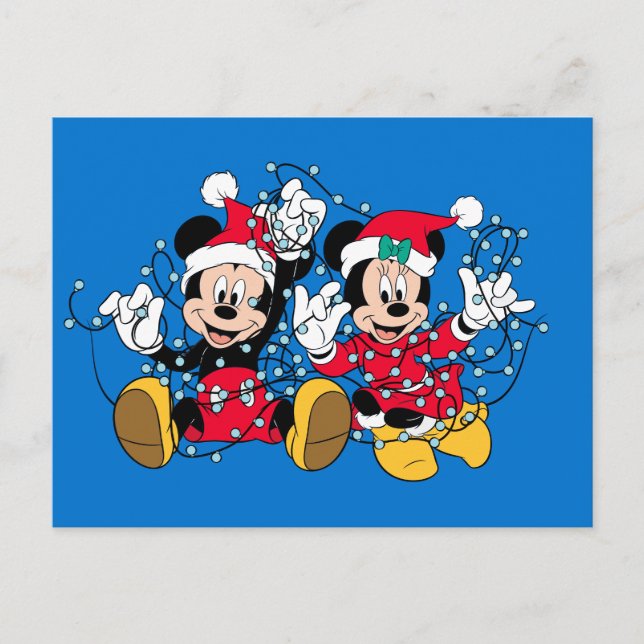 Mickey & Minnie |Christmas Lights Holiday Postcard (Front)