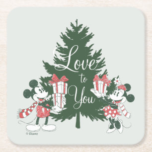 Mickey & Minnie   Christmas Love to You Square Paper Coaster