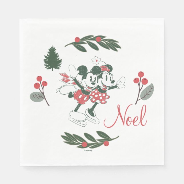 Mickey & Minnie | Christmas Skating Noel Napkin (Front)