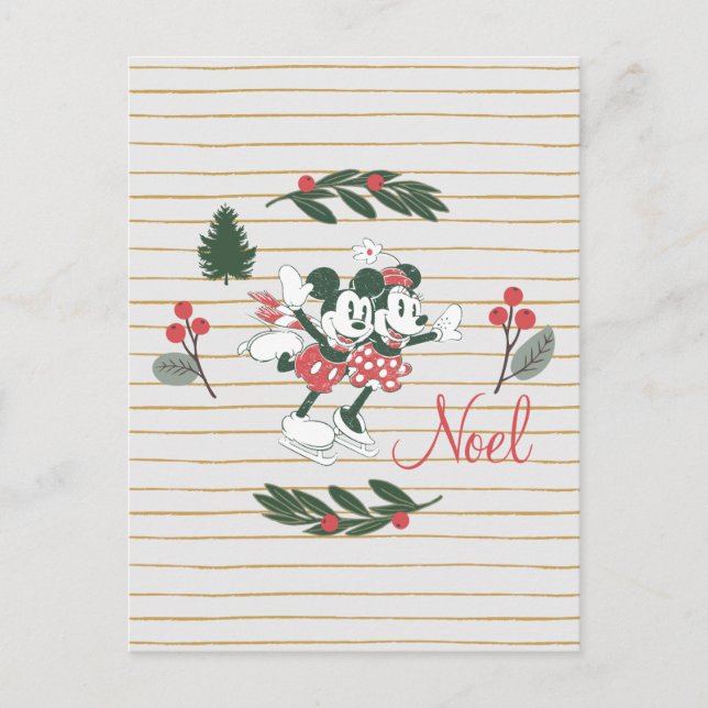 Mickey & Minnie | Christmas Skating Noel Postcard (Front)