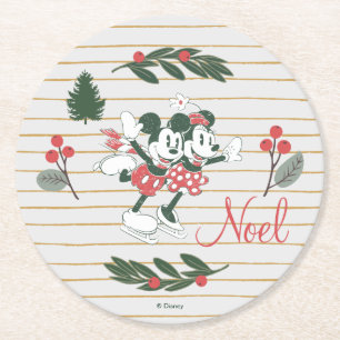 Mickey & Minnie   Christmas Skating Noel Round Paper Coaster