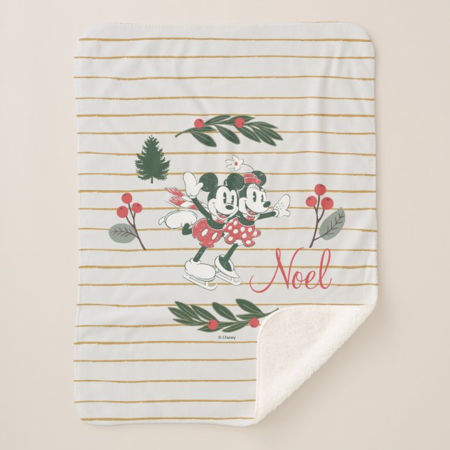 Mickey & Minnie | Christmas Skating Noel Sherpa Blanket (Front)