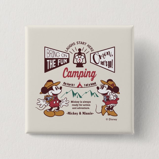 Mickey & Minnie | C'mon Let's Go! 2 Inch Square Button (Front)