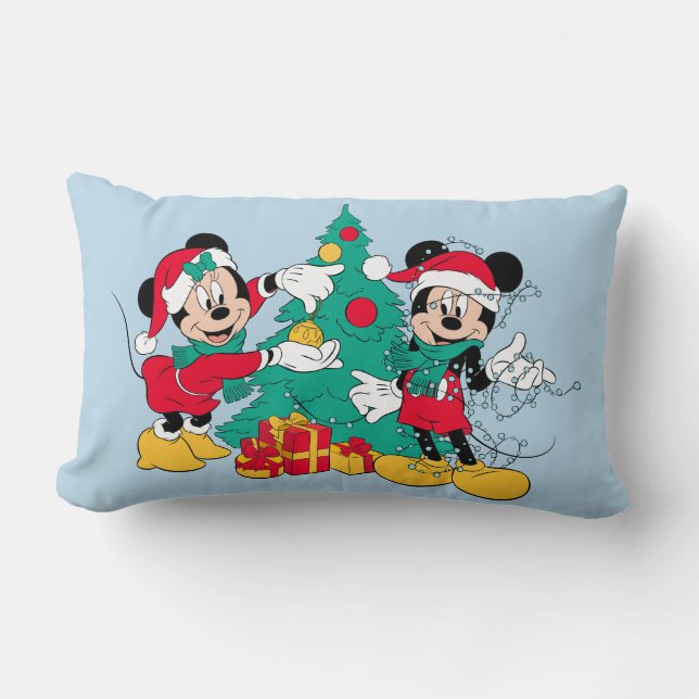 Mickey & Minnie | Decorate the Christmas Tree Lumbar Pillow (Front)