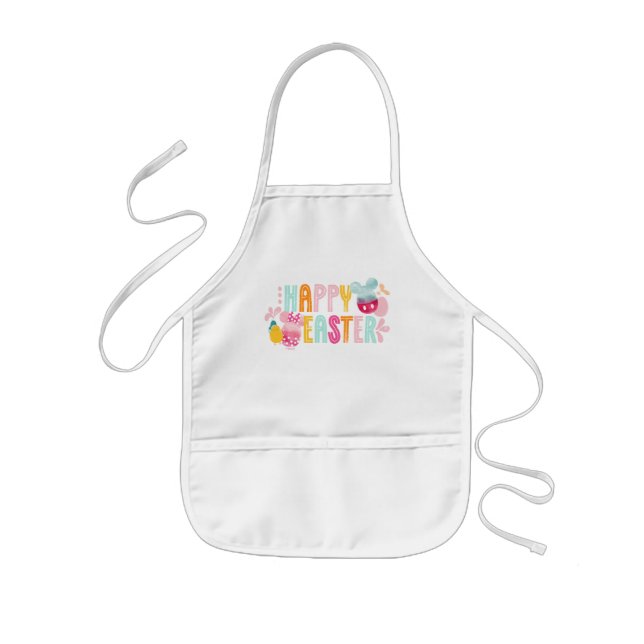 Mickey & Minnie | Happy Easter Watercolor Graphic Kids Apron (Front)