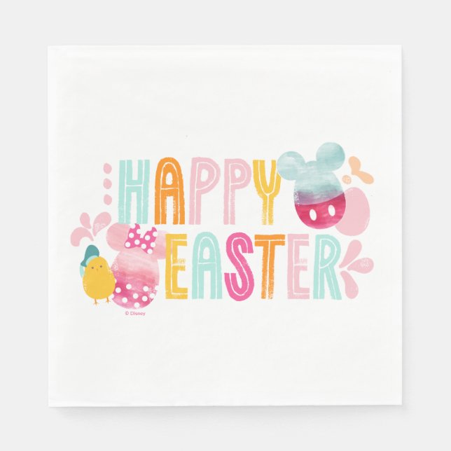Mickey & Minnie | Happy Easter Watercolor Graphic Napkin (Front)