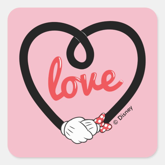 Mickey & Minnie | Heart Love Square Sticker (Front)