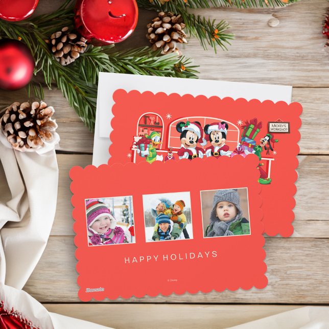Mickey & Minnie | Ho Ho Ho with Photos Holiday Card (Card on table)