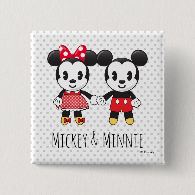 Mickey & Minnie Holding Hands Emoji 2 Inch Square Button (Front)