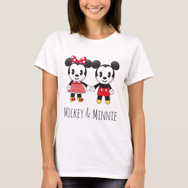 Mickey & Minnie Holding Hands Emoji 2 T-Shirt (Front)