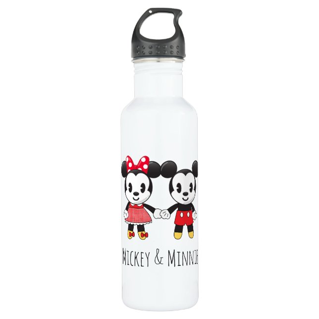 Mickey & Minnie Holding Hands Emoji 710 Ml Water Bottle (Front)