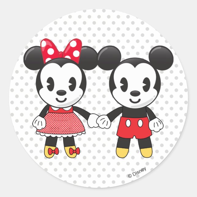 Mickey & Minnie Holding Hands Emoji Classic Round Sticker (Front)