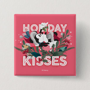 Mickey & Minnie   Holiday Kisses 2 Inch Square Button