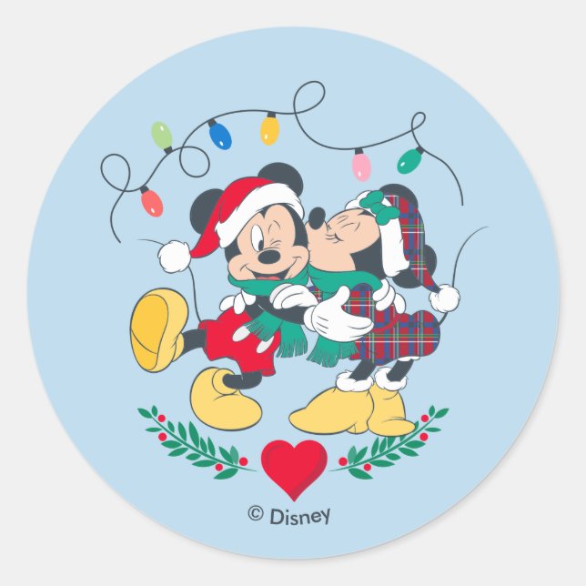 Mickey & Minnie | Holiday Kisses Classic Round Sticker (Front)