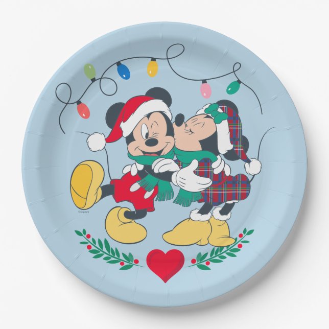 Mickey & Minnie | Holiday Kisses Paper Plate (Front)