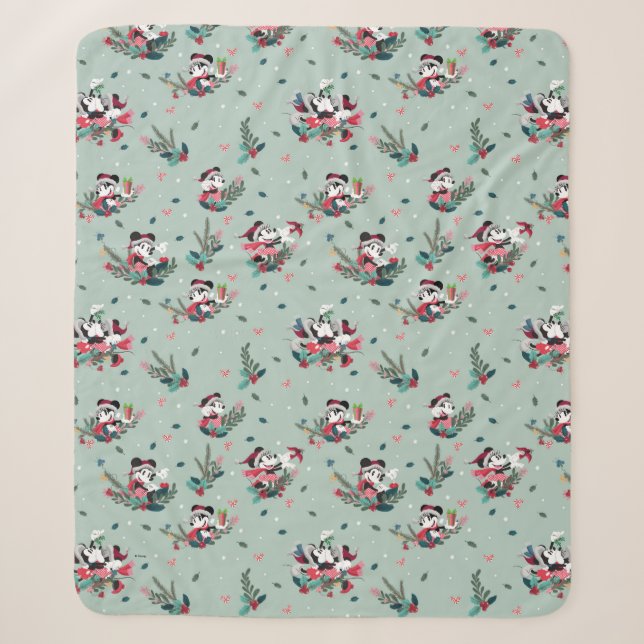 Mickey & Minnie | Holiday Kisses Pattern Sherpa Blanket (Front)