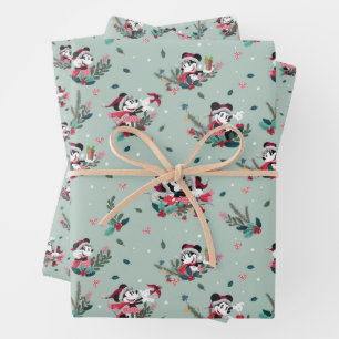 Mickey & Minnie Holiday Kisses Pattern Wrapping Paper Sheet