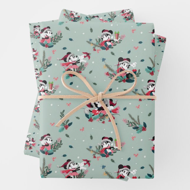 Mickey & Minnie | Holiday Kisses Pattern Wrapping Paper Sheet (In situ)