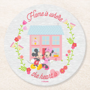 Mickey & Minnie   Home Is Where The Heart Is Round Paper Coaster
