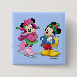 Mickey & Minnie Ice Skating 2 Inch Square Button