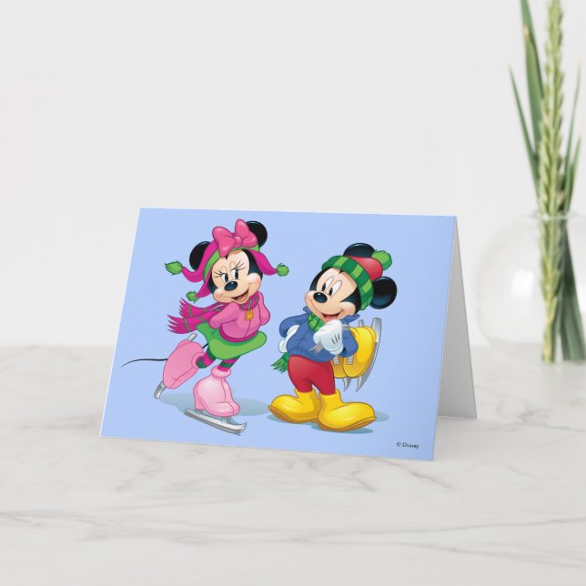 Mickey & Minnie Ice Skating Holiday Card (Front)
