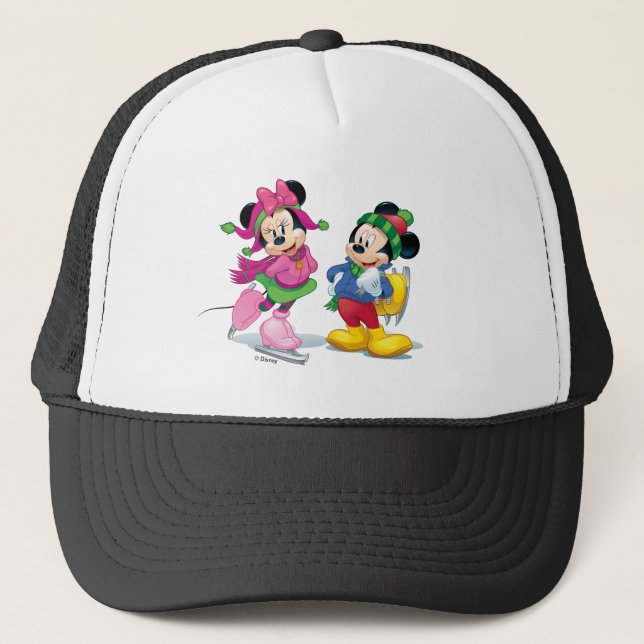 Mickey & Minnie Ice Skating Trucker Hat (Front)