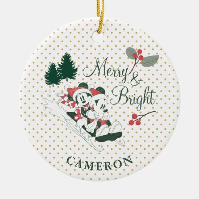 Mickey & Minnie | Merry & Bright Ceramic Ornament (Front)
