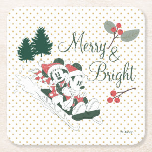 Mickey & Minnie   Merry & Bright Square Paper Coaster