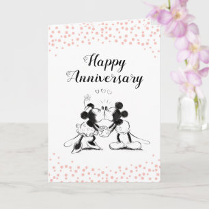 Mickey & Minnie Pink Confetti Anniversary Card