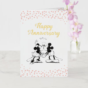 Mickey & Minnie Pink Confetti Anniversary Foil Greeting Card