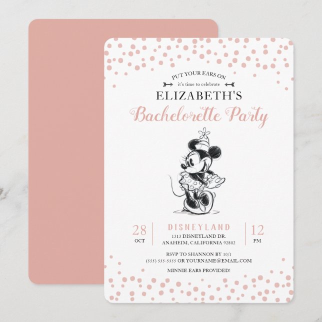 Mickey & Minnie | Pink Confetti Bachelorette Party Invitation (Front/Back)