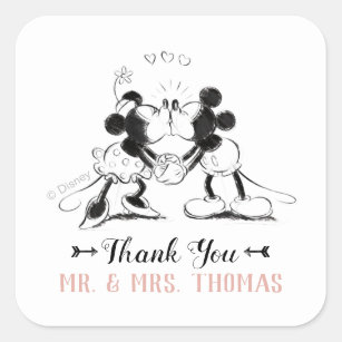 Mickey & Minnie   Pink Confetti Wedding Square Sticker