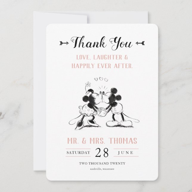 Mickey & Minnie | Pink Confetti Wedding Thank You (Front)