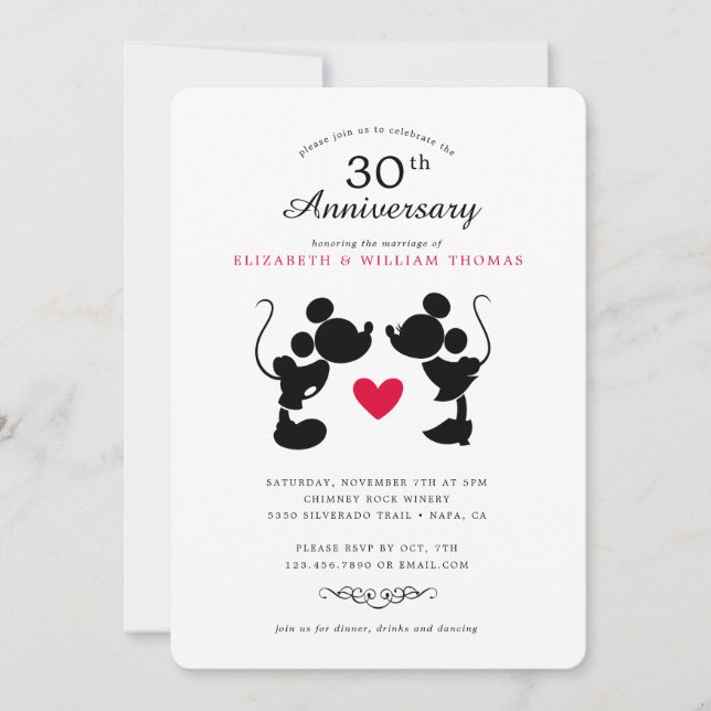Mickey & Minnie | Silhouette Wedding Anniversary Invitation (Front)