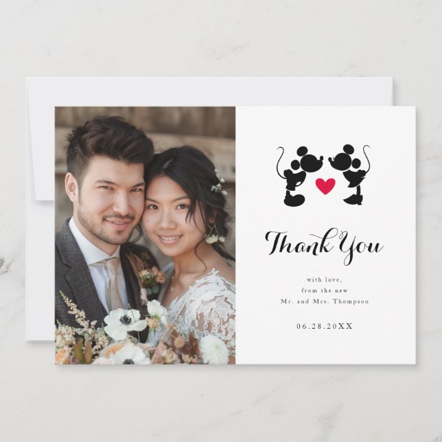 Mickey & Minnie Silhouette Wedding Thank You Card (Front)