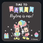 Mickey & Minnie | Time to Party Square Sticker<br><div class="desc">Celebrate your Mickey and Minnie themed Birthday Party with these customizable party stickers.  Personalize by adding your name and age.</div>