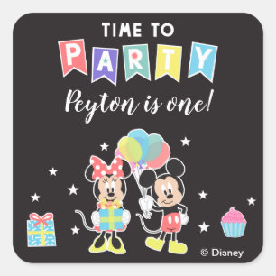 Mickey & Minnie   Time to Party Square Sticker