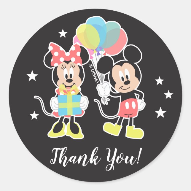 Mickey & Minnie | Time to Party Thank You Classic Round Sticker (Front)