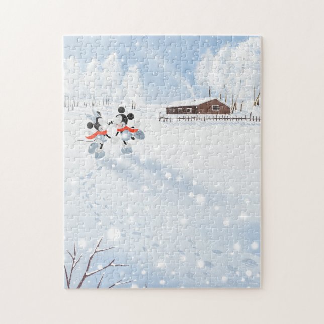 Mickey & Minnie Trail in the Snow Jigsaw Puzzle (Vertical)