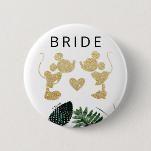 Mickey & Minnie   Tropical Faux Gold Bridal Shower 2 Inch Round Button