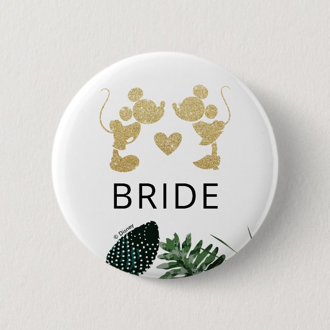 Mickey & Minnie | Tropical Faux Gold Bridal Shower 2 Inch Round Button (Front)