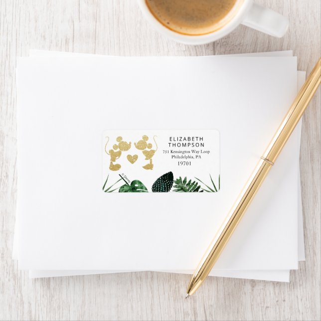 Mickey & Minnie | Tropical Faux Gold Bridal Shower Label (Insitu)